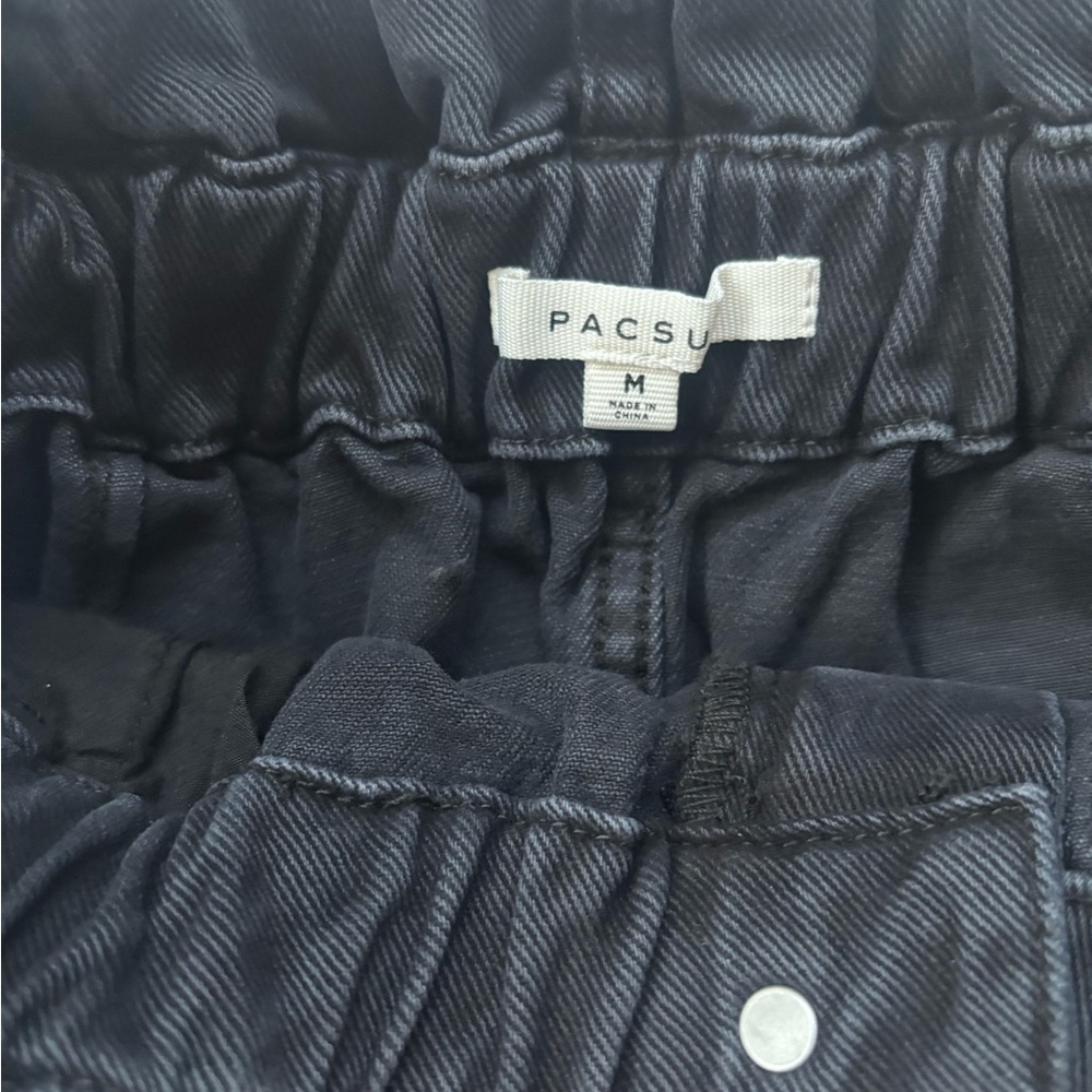 PacSun Black Ruched Denim Mini Skirt Button Front - Picture 2 of 3